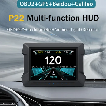 P22 HUD головной дисплей Автомобильный цифровой датчик температуры воды масла Турбо пресс инклинометр OBD2 GPS измеритель скорости сигнализация низкого напряжения hud 헤드업 디스플레이