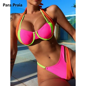 Para Praia, Бразильское бикини в стиле пэчворк, Женский купальник на бретельках 2023, Открытые купальники, бикини с эффектом пуш-ап, Сексуальный купальник
