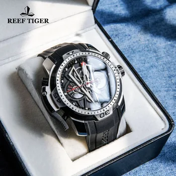 Reef Tiger / RT Известные мужские дизайнерские спортивные часы Календарь Неделя Автоматические механические часы 100 м Водонепроницаемый каучуковый ремешок мужские часы