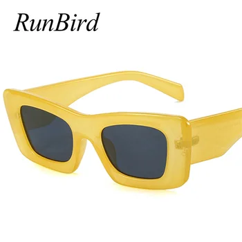 RunBird Fashion Square, Женские солнцезащитные очки ярких цветов, оттенки UV400, ретро, Мужские желто-зеленые Солнцезащитные очки с кошачьим глазом, Трендовые 5584