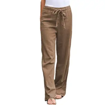 S-5XL, 4 цвета, Женские Свободные хлопчатобумажные льняные Длинные брюки, повседневная Летняя уличная одежда, женские широкие брюки для фитнеса с высокой талией