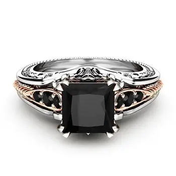 S925 Серебряное инкрустированное кольцо принцессы с черным бриллиантом, подарок на свадьбу, помолвку, серебряное ювелирное кольцо