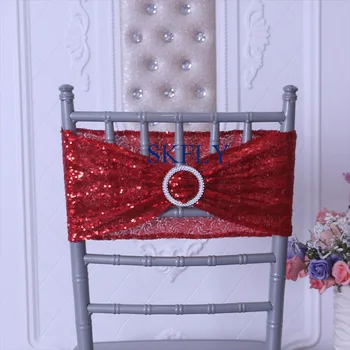 SH022J Новое красивое рождественское украшение на заказ, 10 шт./лот, дешевая свадебная позолоченная лента для стульев с красными блестками и пряжкой
