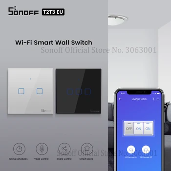 SONOFF T2 T3 Черный ЕС Wifi Выключатель Света Smart Wall Touch Switchers APP /433 RF Remote Conrtol Switch Беспроводной Переключатель 1/2/3 Gang