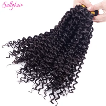 Sallyhair Синтетический Freetress Волна Воды Вьющиеся Косы Омбре Плетение Наращивание Волос Высокотемпературные Косы Крючком Волосы Черные 0