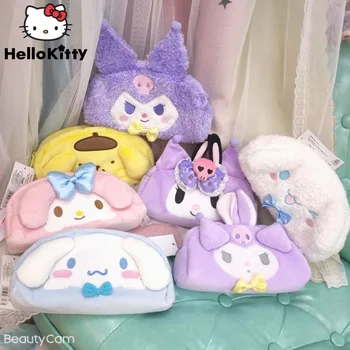 Sanrio Cinnamoroll Melody Hello Kitty Kuromi Purin Kawaii Сумки-Карандаши Для Женщин Y2k Мультяшная Хлопковая Плюшевая Косметичка Для Хранения