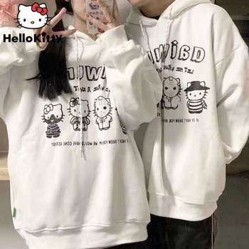Sanrio Hello Kitty Уличная одежда Повседневные Женские толстовки Готические толстовки Y2k Мультяшные Корейские Свободные Винтажные Студенческие топы с капюшоном
