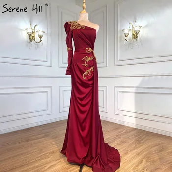 Serene Hill Дубай, Бордовое роскошное вечернее платье Русалки с бисером 2023, сексуальное женское вечернее платье на одно плечо CLA71320