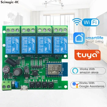 Smart Tuya 4-Канальный Модуль Переключения WiFi 7-32 В 85-250 В С Дистанционным Управлением RF433 Tuya Smart Life APP Работает С Alexa Google Home