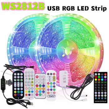 USB WS2812B Пиксельная Светодиодная Лента 30 Светодиодов/m 60 Светодиодов/m WS2812IC RGB Гибкая Индивидуально Адресуемая Подсветка ТЕЛЕВИЗОРА Home Party Decor 0