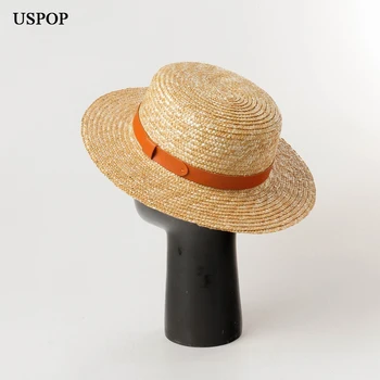 USPOP 2021 Простая пряжка для ремня соломенная плоская шляпа соломенная шляпа пляжный козырек от солнца Летние Натуральные соломенные шляпы от солнца