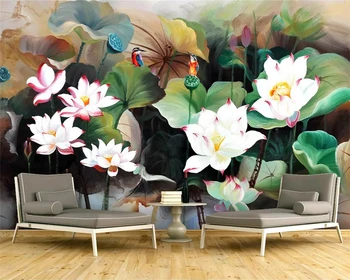 beibehang Обои на заказ 3D украшение дома живопись современная ручная роспись lotus обои для гостиной фон настенная роспись