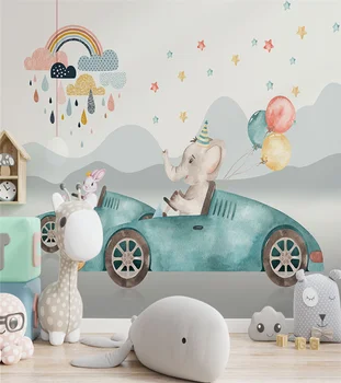 beibehang Пользовательские мультяшные слонята за рулем спортивного автомобиля, настенные обои для детской комнаты, 3D обои для домашнего декора