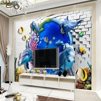 beibehang Пользовательские обои Ocean World Dolphin для стен 3 d ТВ Фон 3D фреска обои ТВ фон гостиная спальня
