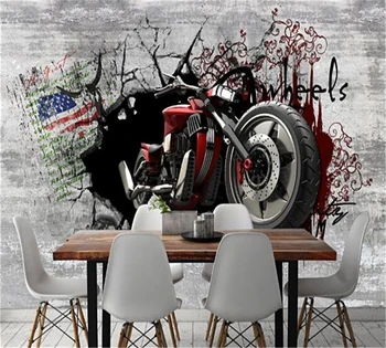 beibehang Пользовательские обои 3D фреска мода Европейская ретро ностальгическая стена 3D сломанная стена индивидуальность мотоцикл фоновая стена