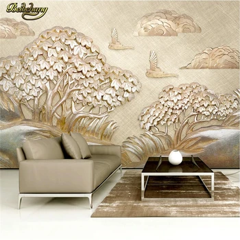 beibehang Пользовательские фотообои настенные фрески наклейки на стены роскошный золотой рельеф парусник дерево облако 3d телевизор настенная бумага de parede 0