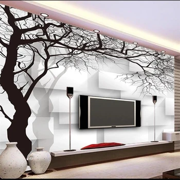 wellyu Индивидуальные большие фрески модное украшение дома ручная роспись черно-белое 3d абстрактное дерево квадратные ТВ обои
