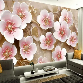 wellyu Индивидуальные крупномасштабные фрески красивые трехмерные обои для телевизора с цветущей сливой на фоне флизелиновых обоев