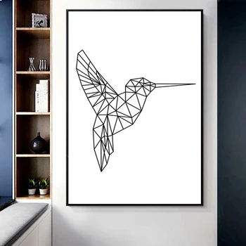 Абстрактная черно-белая линия Фреска Северная Европа Простая картина на холсте Плакат с изображением птиц Детская комната Украшение дома 0