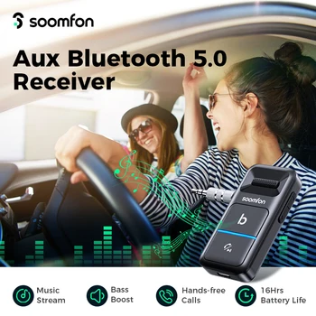 Автомобильный Аудиоприемник SOOMFON Bluetooth 5,0 со Звуком Hi-Fi Hands-free Car Kit Беспроводной Bluetooth 3,5 мм Aux Адаптер для Домашней Стереосистемы