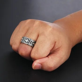 Антикварные черные кольца с гравировкой в виде байкерского креста для мужчин, обручальные кольца из нержавеющей стали, кольца для мальчиков, украшения в стиле панк Христос