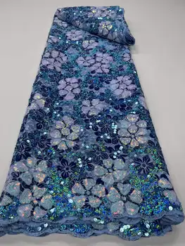Африканская флокированная бархатная кружевная ткань с пайетками, кружево 2023, Французская сетчатая кружевная ткань с блестками для пошива женских вечерних платьев 0