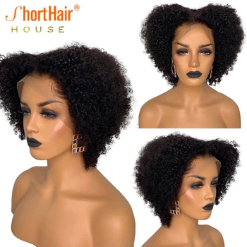 Афро-кудрявые парики из человеческих волос с многослойной резкой, кружевные парики из человеческих волос спереди для женщин, короткие парики в стиле боба для чернокожих женщин