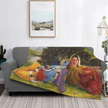 Бархатное одеяло индийского Бога индуизма, Божественное Одеяло Кришны Радхи для дома, улицы, супер мягкое Одеяло для спальни