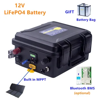 Батарея 12V LiFePO4 80AH/100AH/120AH литий-железо-фосфатная батарея 12v, Встроенная в MPPT, водонепроницаемая для Солнечной панели, инвертора, двигателя