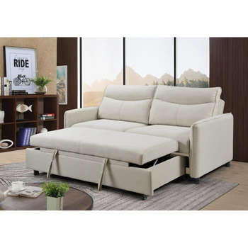 Бежевый Раскладной диван-кровать 3 в 1, Современный Тканевый диван-футон Loveseat с Выдвижной Кроватью, для внутренней мебели гостиной