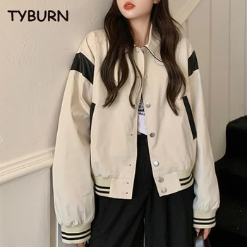 Бейсбольная куртка TYBURN Apricot Street Panel, женская демисезонная короткая куртка свободного кроя в стиле Ретро в академическом стиле, топ 0