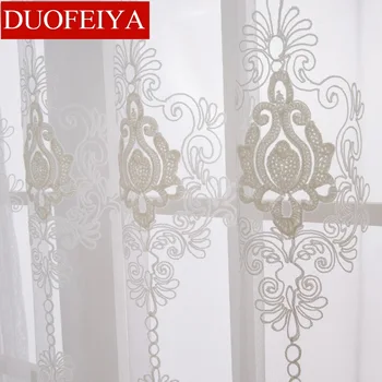 Белые роскошные тюлевые шторы с вышивкой для спальни, гостиной, европейская прозрачная занавеска для комнаты девочек, шторы с цветочными вставками