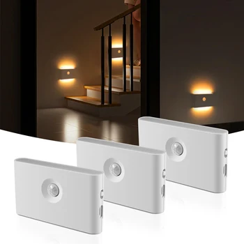 Беспроводной индукционный умный светодиодный ночник USB 5V с перезаряжаемым датчиком движения, настенный светильник для кухни, лестницы, коридора, спальни