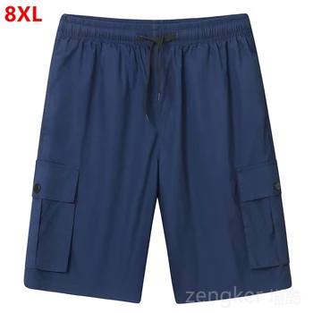 Большие размеры, мужские толстые мужские шорты, мужские брюки из пяти частей, мужские свободные рабочие повседневные хлопчатобумажные эластичные брюки, короткие летние 8XL 7XL 0