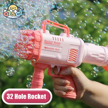 Большой 32-луночный пистолет для мыльных пузырей, детская игрушка, ракета, машина для мыльных пузырей, автоматическая воздуходувка, Портативная Помперо с легкой игрушкой для рождественских подарков