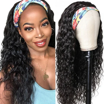 Бразильские парики с волнистой повязкой на голову, полностью изготовленные на станке парики для чернокожих женщин, парики из человеческих волос, недорогие Натуральные короткие парики