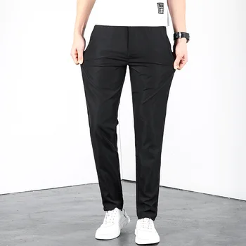 Весенне-летние новые эластичные дышащие мужские повседневные брюки Slim Fit, модные прямые брюки из нетканых материалов 0