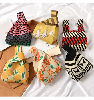 Весенне-осенние женские вязаные сумки-тоут с сердечками и цветочным узором, сумки для девочек, мини-сумки для покупок ручной работы большой емкости, Bols