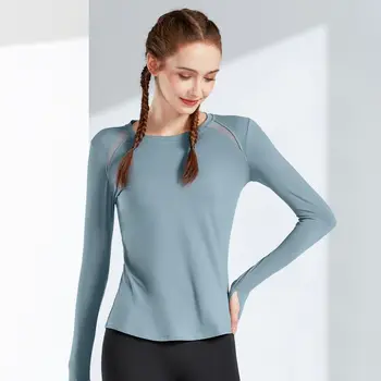 Весенне-осенняя женская спортивная футболка для похудения, одежда для йоги с длинными рукавами, быстросохнущая одежда для фитнеса большого размера, топ для бега