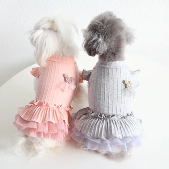 Весна и лето 2023, новейшая базовая юбка из пряжи с рукавами-воланами, одежда для маленьких собак, Vestidos для маленьких собак и кошек