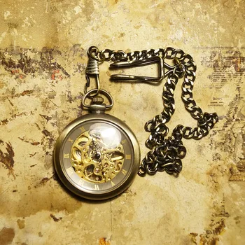 Винтажная Медная цепочка с прозрачным низом, мужские и женские механические часы для джентльменов, карманные часы