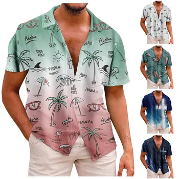 Винтажные этнические рубашки Для мужчин 2023, Летняя повседневная Свободная рубашка на пуговицах с коротким рукавом, мужская дизайнерская одежда, майки, бесплатная доставка 0