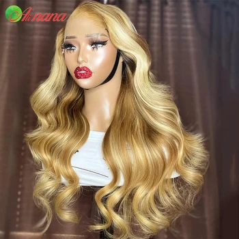Выделите парик из человеческих волос Медовая блондинка Объемная волна Кружевной фронтальный парик 34 36 Дюймов Бразильские парики из волос для женщин 13x4 HD Кружевной фронтальный парик