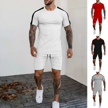 Высококачественная Новая летняя мужская одежда в паре с молодежной футболкой с короткими рукавами, повседневный спортивный комплект, комплекты мужской одежды