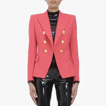 Высококачественная новейшая дизайнерская куртка 2023 года, женский классический двубортный металлический блейзер со львиными пуговицами, приталенный блейзер кораллового цвета 0