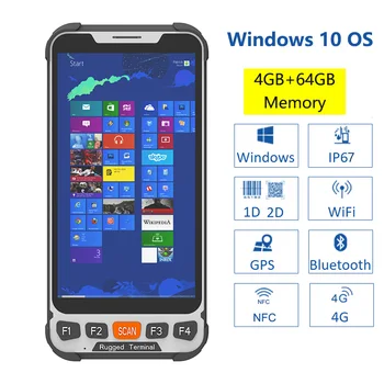 Горячая Продажа 5,5-дюймовый Windows 10 Pro RAM 4GB ROM 64GB 4G LTE Промышленный Прочный Портативный Сканер Штрих-кодов Ручной Терминал Передачи Данных PDA