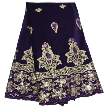 Горячая распродажа, Африканский Бархат, Кружевная ткань с фиолетовыми блестками, высококачественная роскошная вышивка золотой нитью, Французское Сетчатое свадебное платье для вечеринки