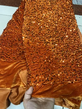 Горячая распродажа Кружевной ткани Orange Velvet Sequence 2023, Высококачественная Африканская Швейцарская пряжа, Вышивка 3D сеткой с блестками, кружевная ткань для шитья 0
