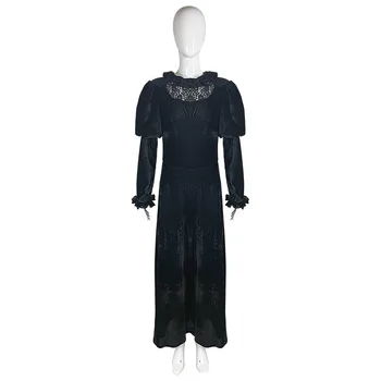 Готическое платье на Хэллоуин, женское винтажное кружевное длинное платье в стиле пэчворк с расклешенными рукавами, винтажный костюм ведьмы для темной вечеринки