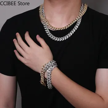 Грандиозное панк-хип-хоп Кубинское ожерелье из латуни с цирконом Ювелирные изделия премиум-класса Кубинский браслет с белым цирконом Ожерелье Изысканный набор